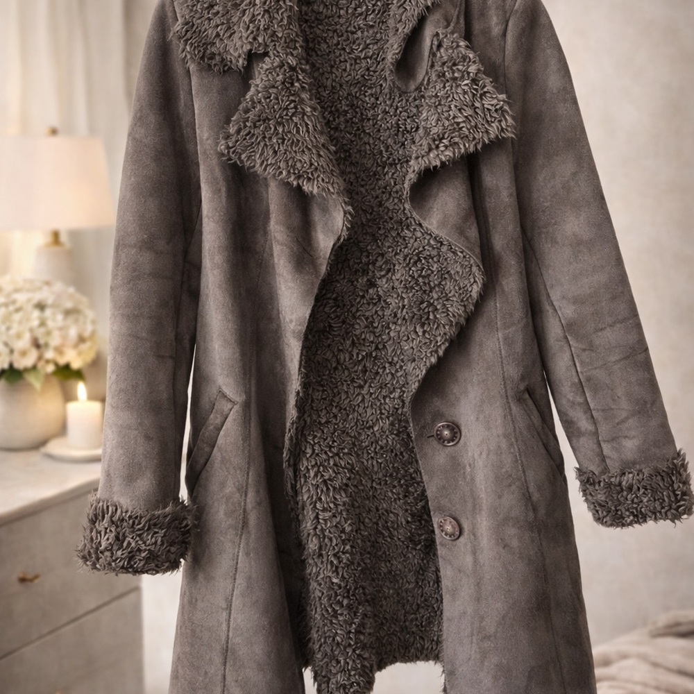 🤎 Chic Faux Shearling Waterfall Coat – Cozy Luxe Statement Layer 🤎